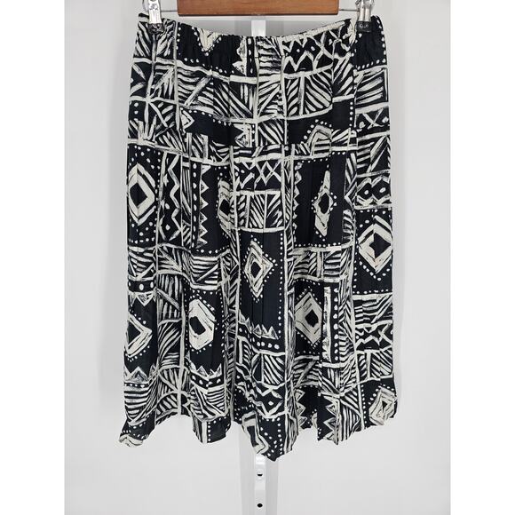 Womens Vintage Black White Gematric Pattern 100% Rayon Midi Length Skirt Size 14 - Picture 3 of 4